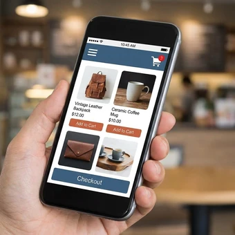 Emprendedora gestionando su tienda online desde el móvil