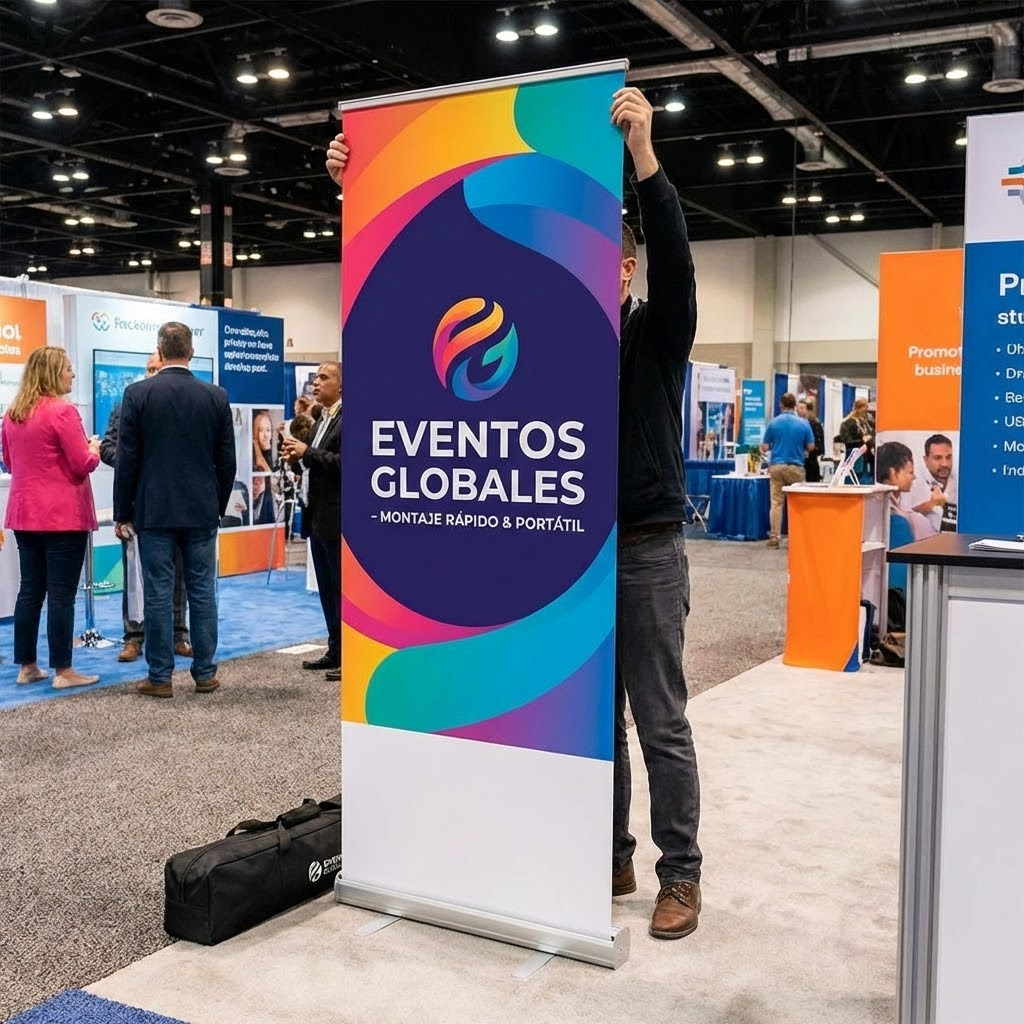 Roll up exhibido en stand